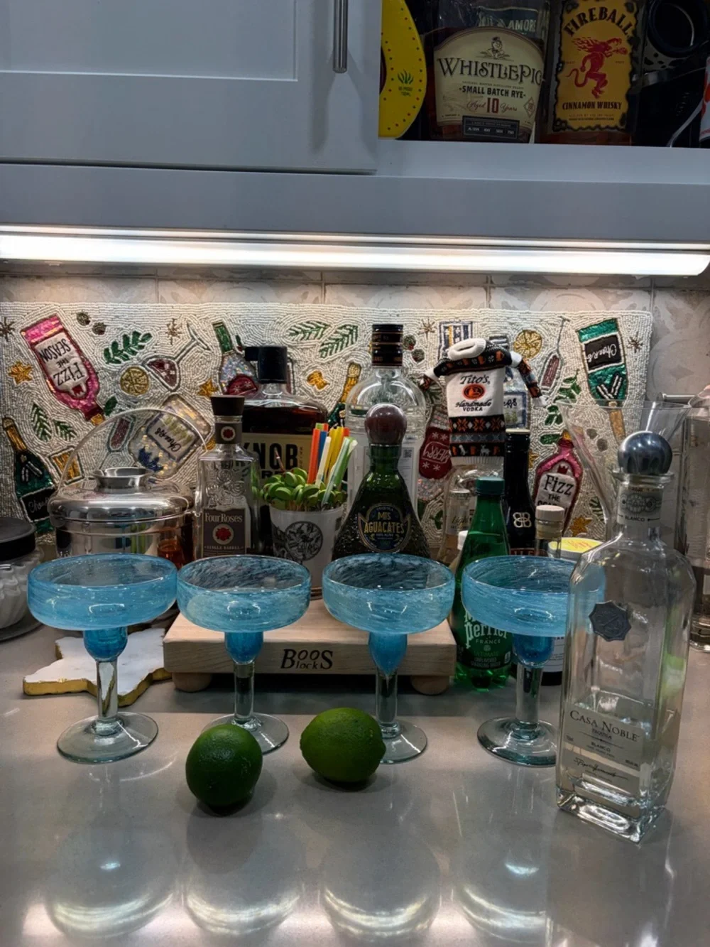 Crate & Barrel Calypso Blue Hand Blown Glass Margarita Coupes - Set of 4